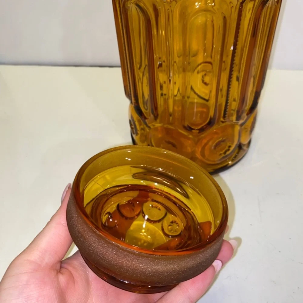Vintage LE Smith Moon and Stars Amber Glass Canister 11”